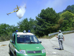 Canadair in azione contro un incendio, operazione coordinata del Corpo Forestale dello Stato