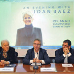 Presentazione del concerto di Joan Baez a Recanati per Lunaria 2016: da sx Cesanelli, Ceriscioli e Fiordomo