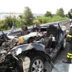 La scena del drammatico incidente sull'autostrada A14 tra Porto Recanati e Civitanova Marche
