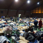 Il palazzetto polivalente delle Calvie a Camerino usato come campo di prima accoglienza dopo il terremoto del 26 ottobre 2016