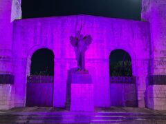 Monumento della Vittoria di Tolentino illuminato di viola per la Giornata contro l'epilessia